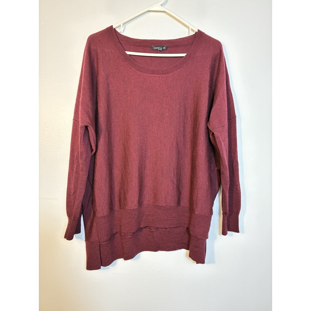 Eileen‎ Fisher Sweater Women's Sz M 100% Merino Wool Red Oversized Quite Luxury